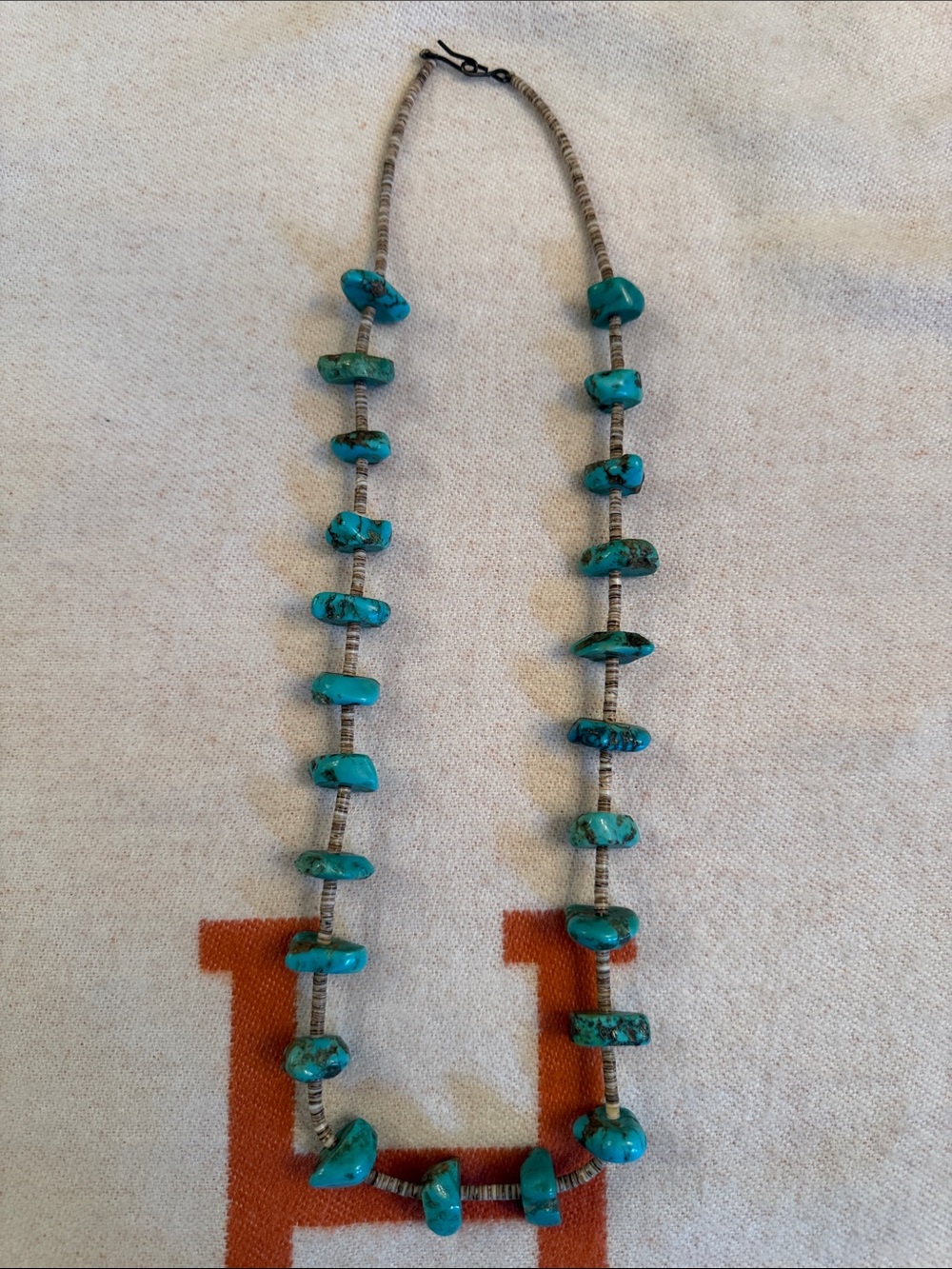 Vintage Native American Navajo Turquoise Nugget Heishi Shell Bead Necklace